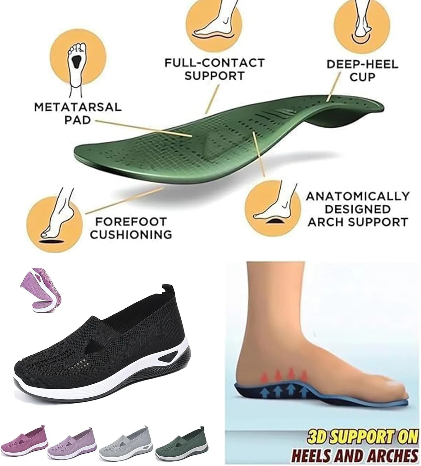 Orthopedic Shoes for Women，Breathable Comfort Wear Orthowear Walking Shoes，Cushionaire Wide Width Sneakers Diabetic Arch Support Sneakers Soft Slip On Shoe Comfortable