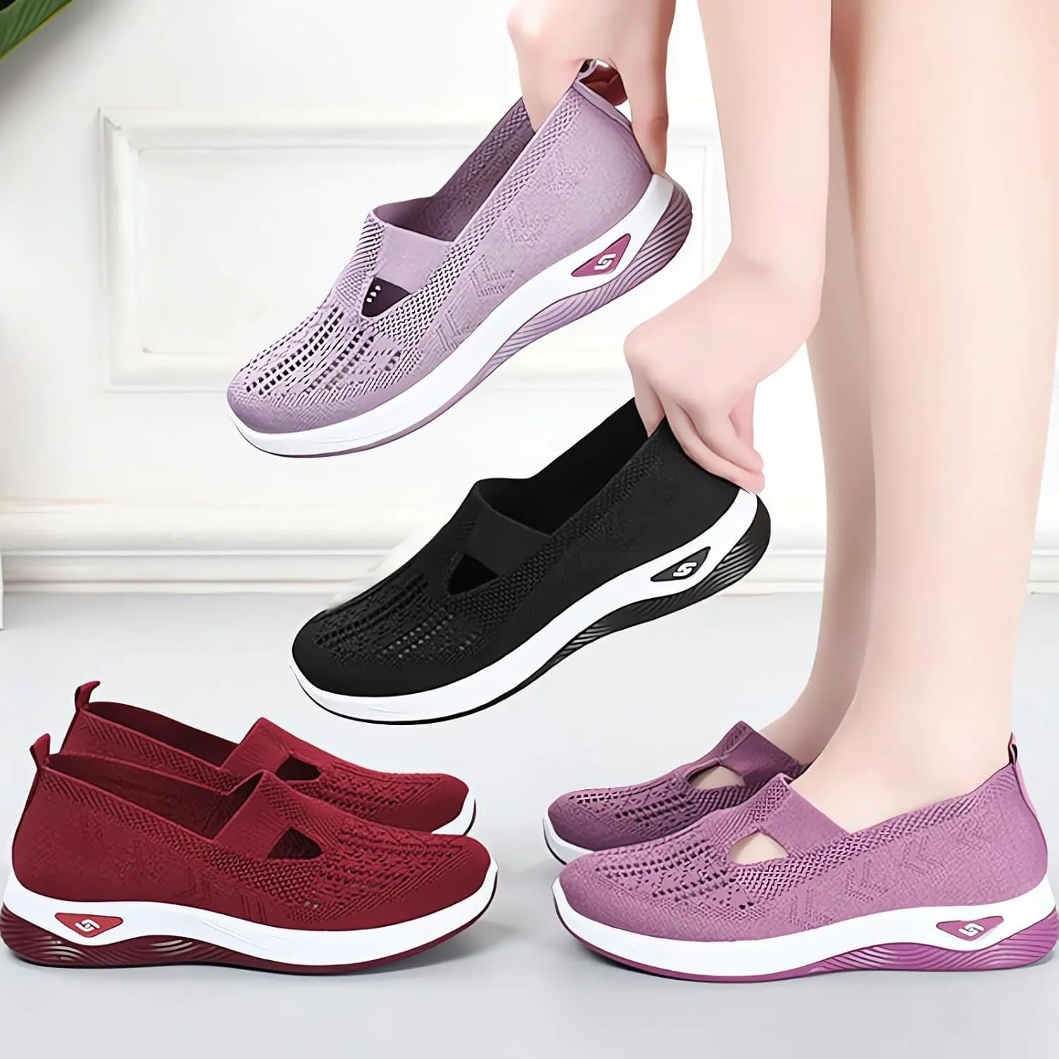 Orthopedic Shoes for Women，Breathable Comfort Wear Orthowear Walking Shoes，Cushionaire Wide Width Sneakers Diabetic Arch Support Sneakers Soft Slip On Shoe Comfortable