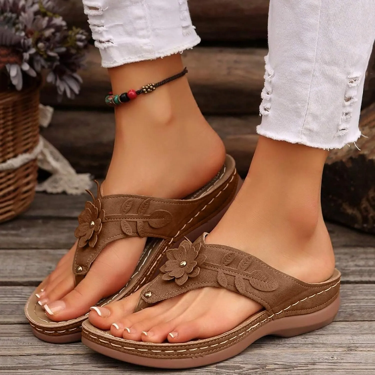 Orthopedic Wedge Sandals for Women Summer Dressy 2025 Flat Open Toe Platform Sandals Casual Flip Flops for Women with Arch Support Silppers Comfortable Slip on Sandals Beach Sandals Dress Shoes
