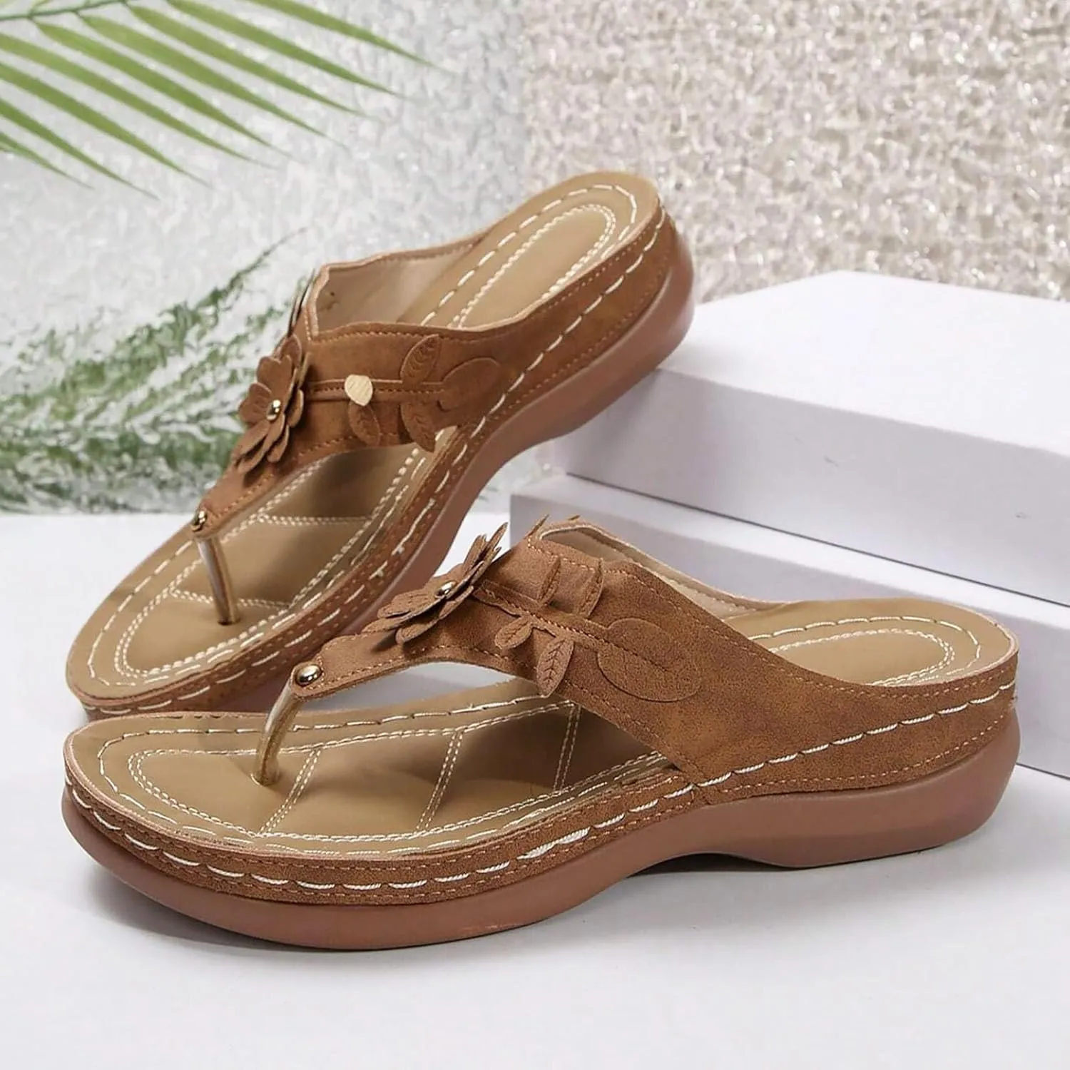 Orthopedic Wedge Sandals for Women Summer Dressy 2025 Flat Open Toe Platform Sandals Casual Flip Flops for Women with Arch Support Silppers Comfortable Slip on Sandals Beach Sandals Dress Shoes