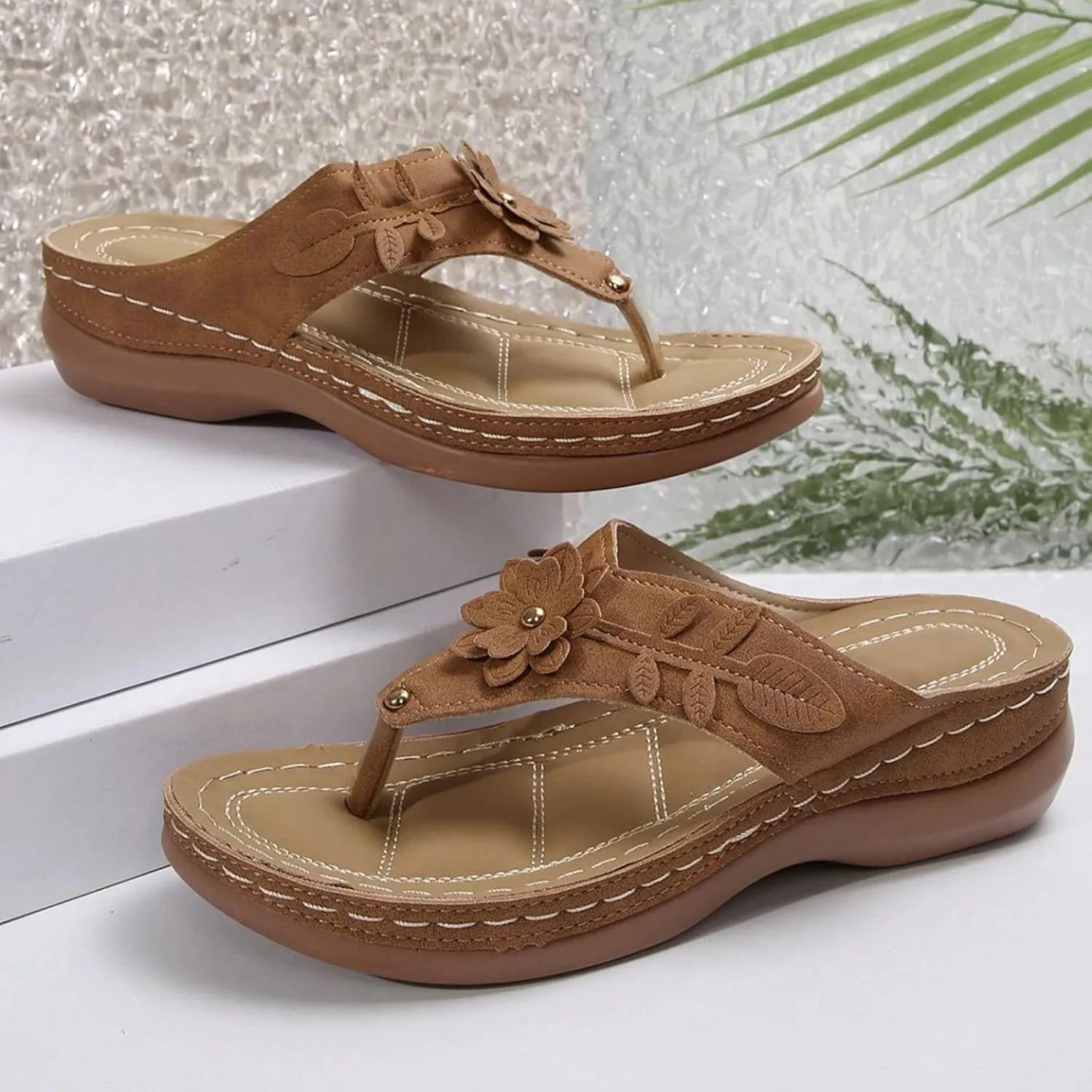 Orthopedic Wedge Sandals for Women Summer Dressy 2025 Flat Open Toe Platform Sandals Casual Flip Flops for Women with Arch Support Silppers Comfortable Slip on Sandals Beach Sandals Dress Shoes
