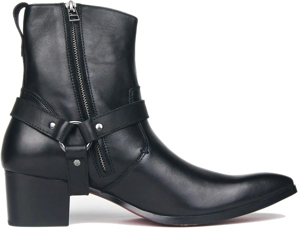 OSSTONE Dress Boot for Men Leather Chukka Designer Boots Casual Heel Shoes Zipper-up OS-JY002-US
