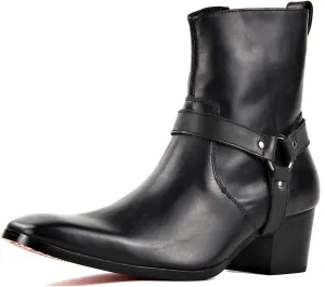 OSSTONE Dress Boot for Men Leather Chukka Designer Boots Casual Heel Shoes Zipper-up OS-JY002-US