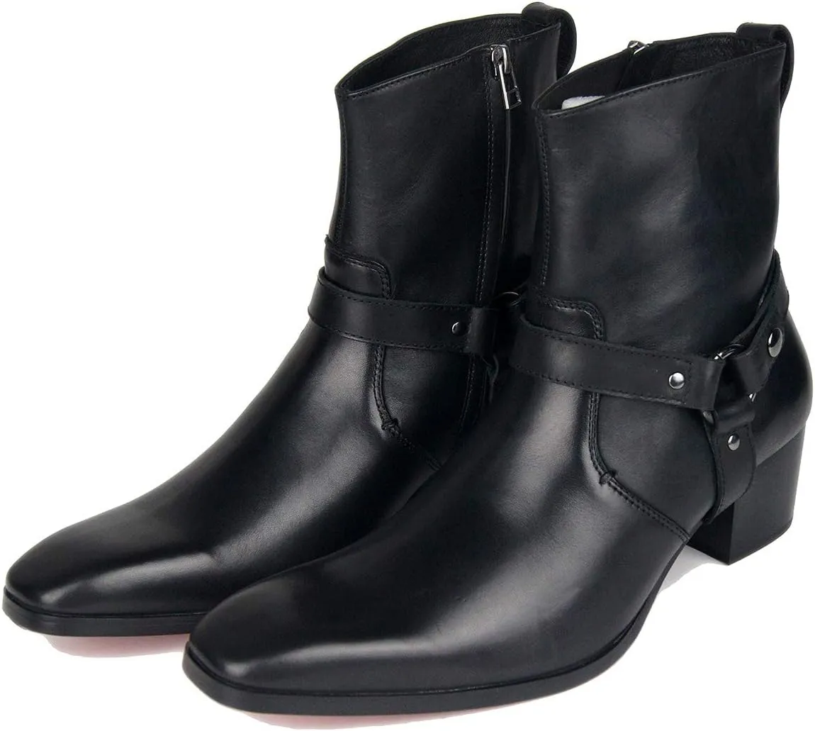 OSSTONE Dress Boot for Men Leather Chukka Designer Boots Casual Heel Shoes Zipper-up OS-JY002-US