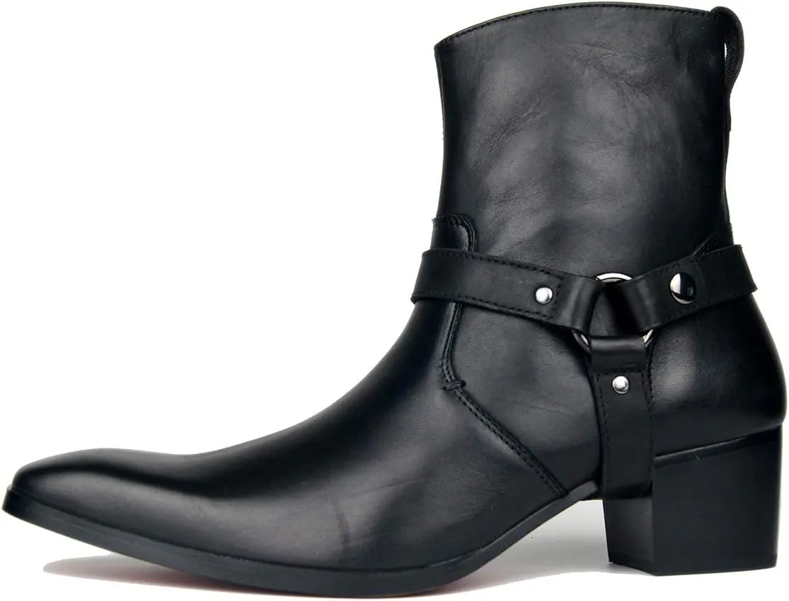 OSSTONE Dress Boot for Men Leather Chukka Designer Boots Casual Heel Shoes Zipper-up OS-JY002-US