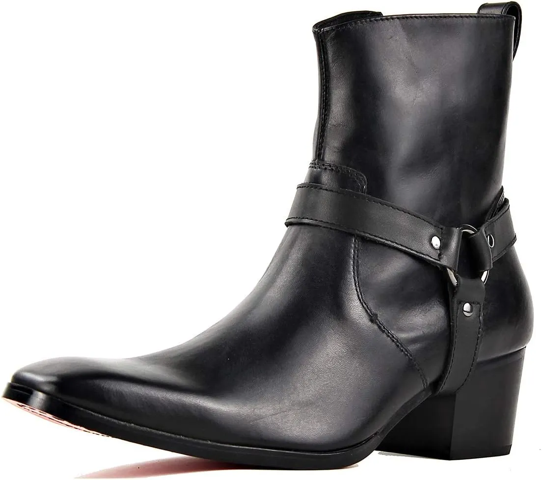 OSSTONE Dress Boot for Men Leather Chukka Designer Boots Casual Heel Shoes Zipper-up OS-JY002-US