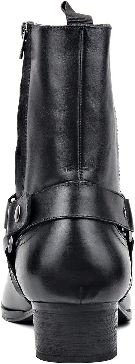 OSSTONE Men Chelsea Ankle Boots Leather Chukka Motorcycle Boots with Side Zipper Heel Retro Dress Boots JY017-R