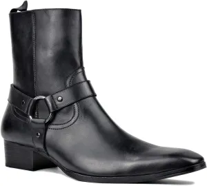 OSSTONE Men Chelsea Ankle Boots Leather Chukka Motorcycle Boots with Side Zipper Heel Retro Dress Boots JY017-R