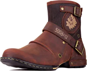 OSSTONE Moto Boots for Men Fashion Zipper-up Leather Chukka Boots Casual Shoes OS-5008-1-ABNH