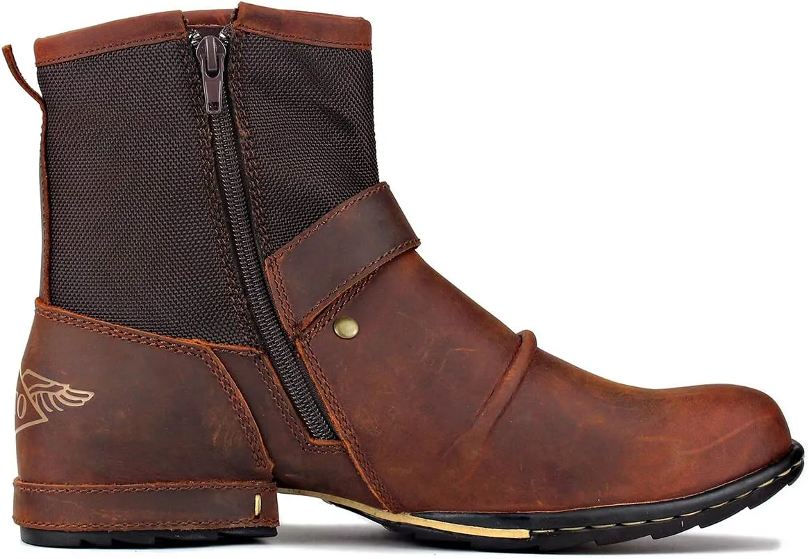 OSSTONE Moto Boots for Men Fashion Zipper-up Leather Chukka Boots Casual Shoes OS-5008-1-ABNH
