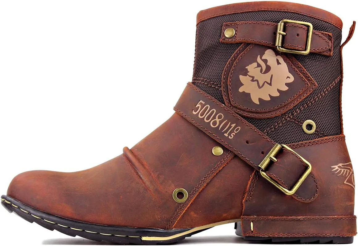 OSSTONE Moto Boots for Men Fashion Zipper-up Leather Chukka Boots Casual Shoes OS-5008-1-ABNH