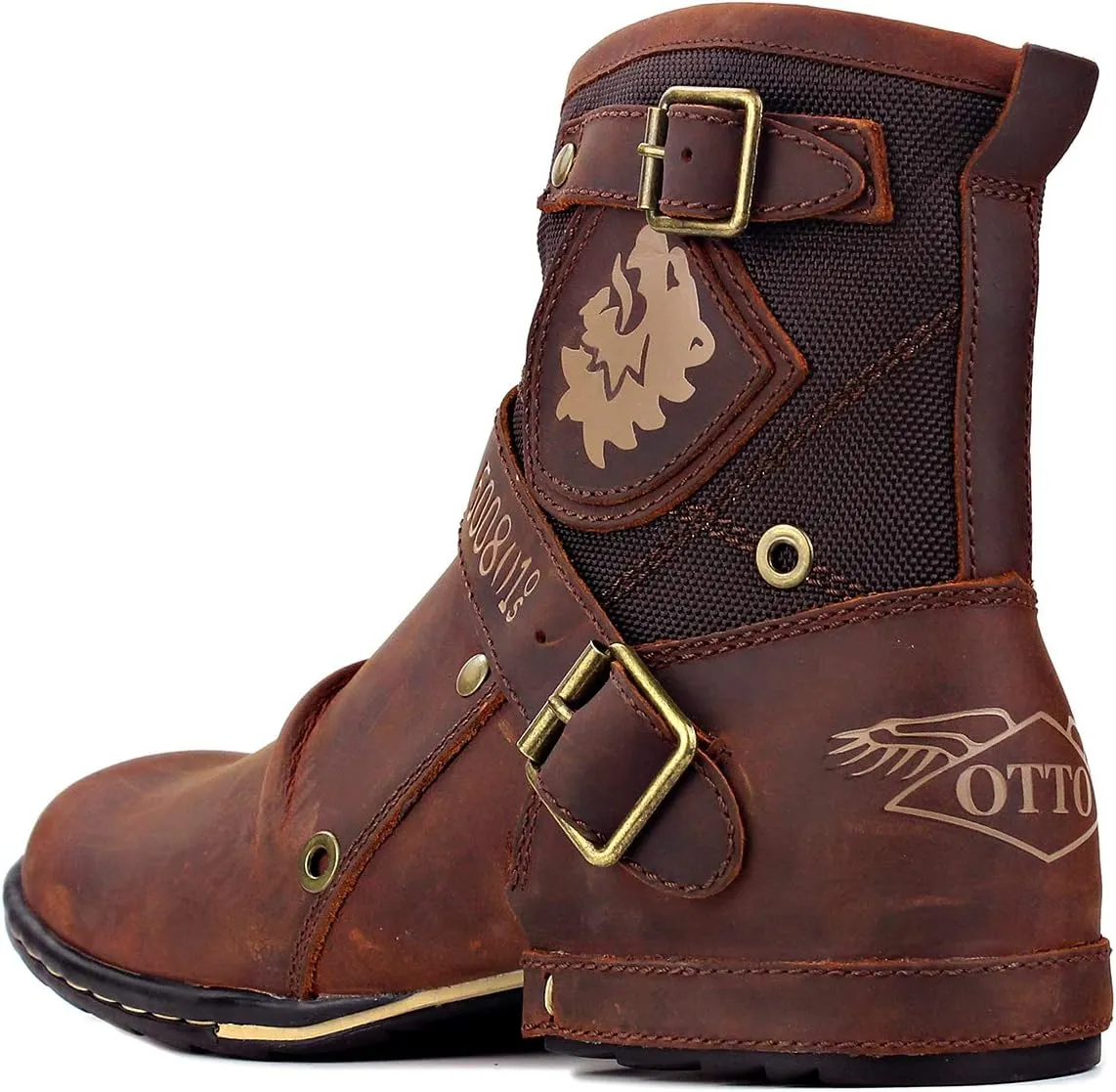 OSSTONE Moto Boots for Men Fashion Zipper-up Leather Chukka Boots Casual Shoes OS-5008-1-ABNH