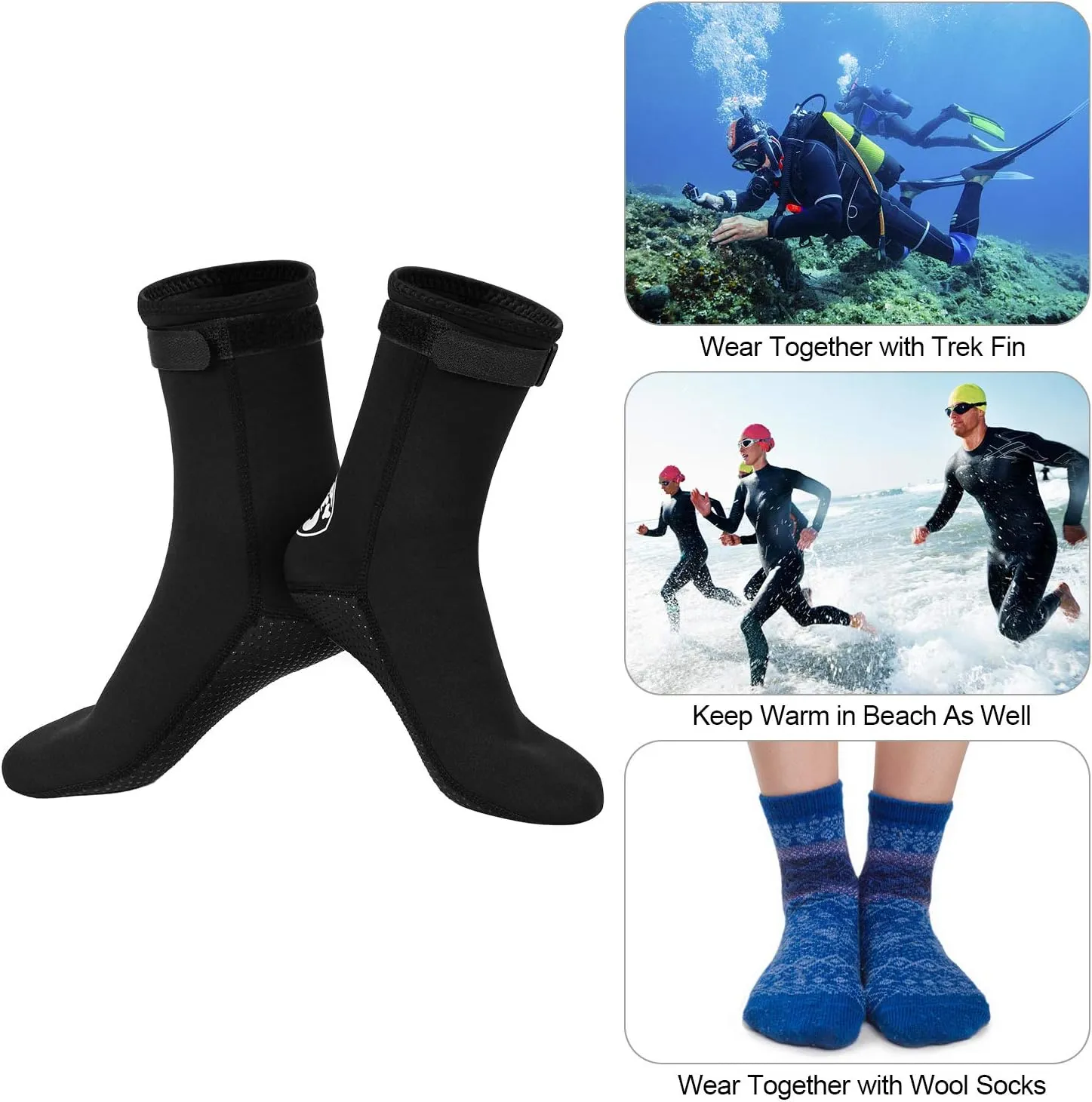 Oumers Neoprene Socks, 3MM Diving Wetsuits Sock for Water Sports, Thermal Beach Sock Anti Slip Socks for Men Women Teenager