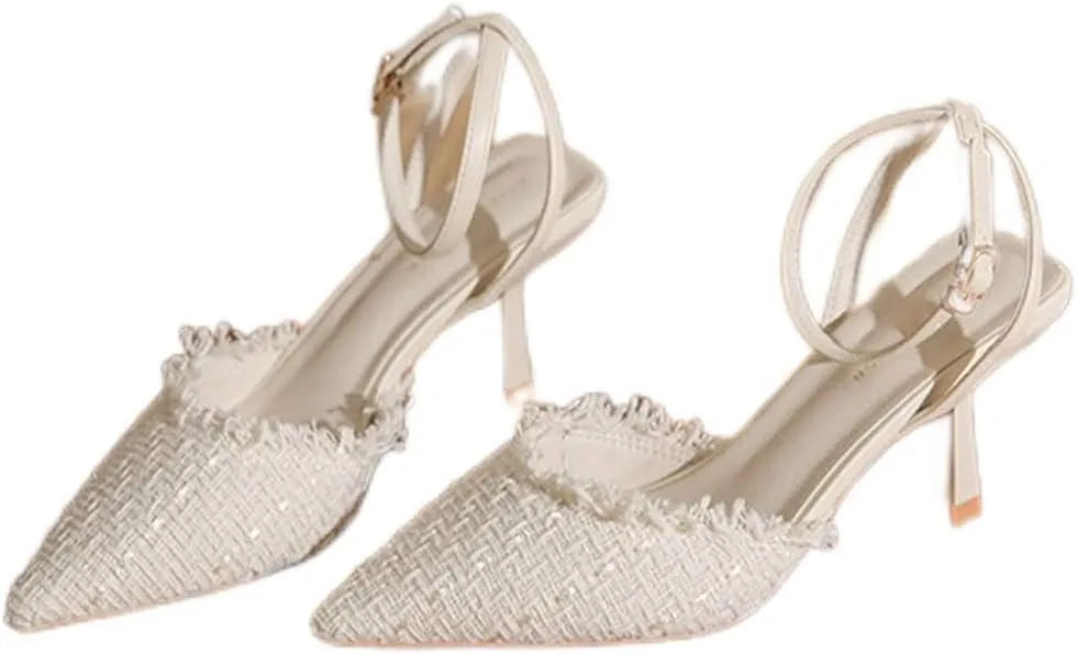 Package Sandals Female Pointed Back Hollow A Word Buckle with High Heels with Cheongsam 6.5cm