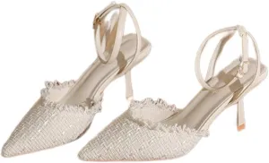 Package Sandals Female Pointed Back Hollow A Word Buckle with High Heels with Cheongsam 6.5cm