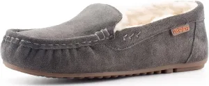 Parfeying Women's Sheepskin Moccasin Slippers Cow Suede Memory Foam Driving Style Loafers