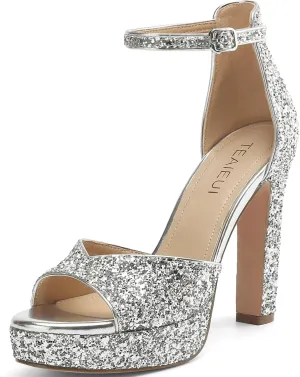 Pearl Rhinestone Heels Platform Block Sandals for Women Wedding Sandals for Bride Chunky Heels Bridal Shoes with Ankle Strap