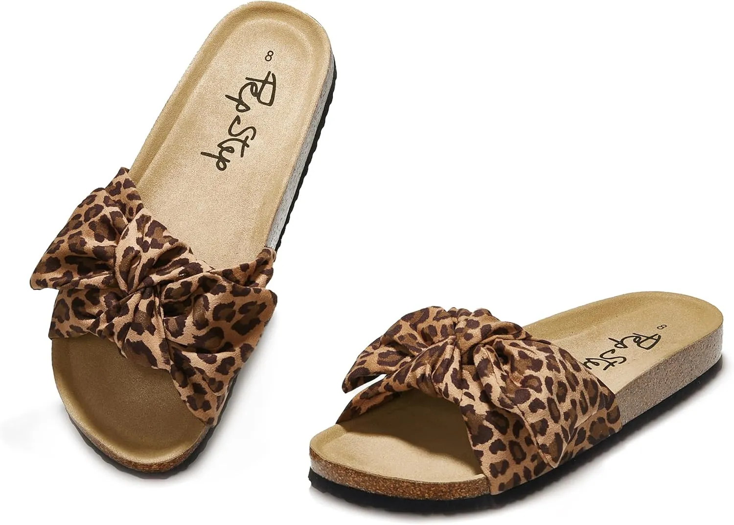 PepStep Slide Sandals for Women or Ladies Dressy Summer Casual, Cute Bow Tie Knot On Top Strap, Comfy Slip On Cork Foot Bed