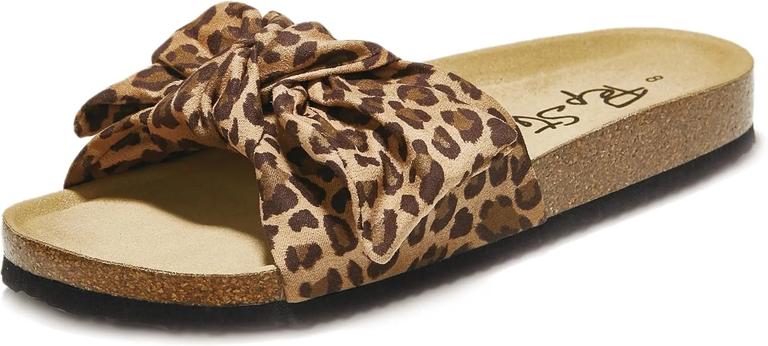 PepStep Slide Sandals for Women or Ladies Dressy Summer Casual, Cute Bow Tie Knot On Top Strap, Comfy Slip On Cork Foot Bed