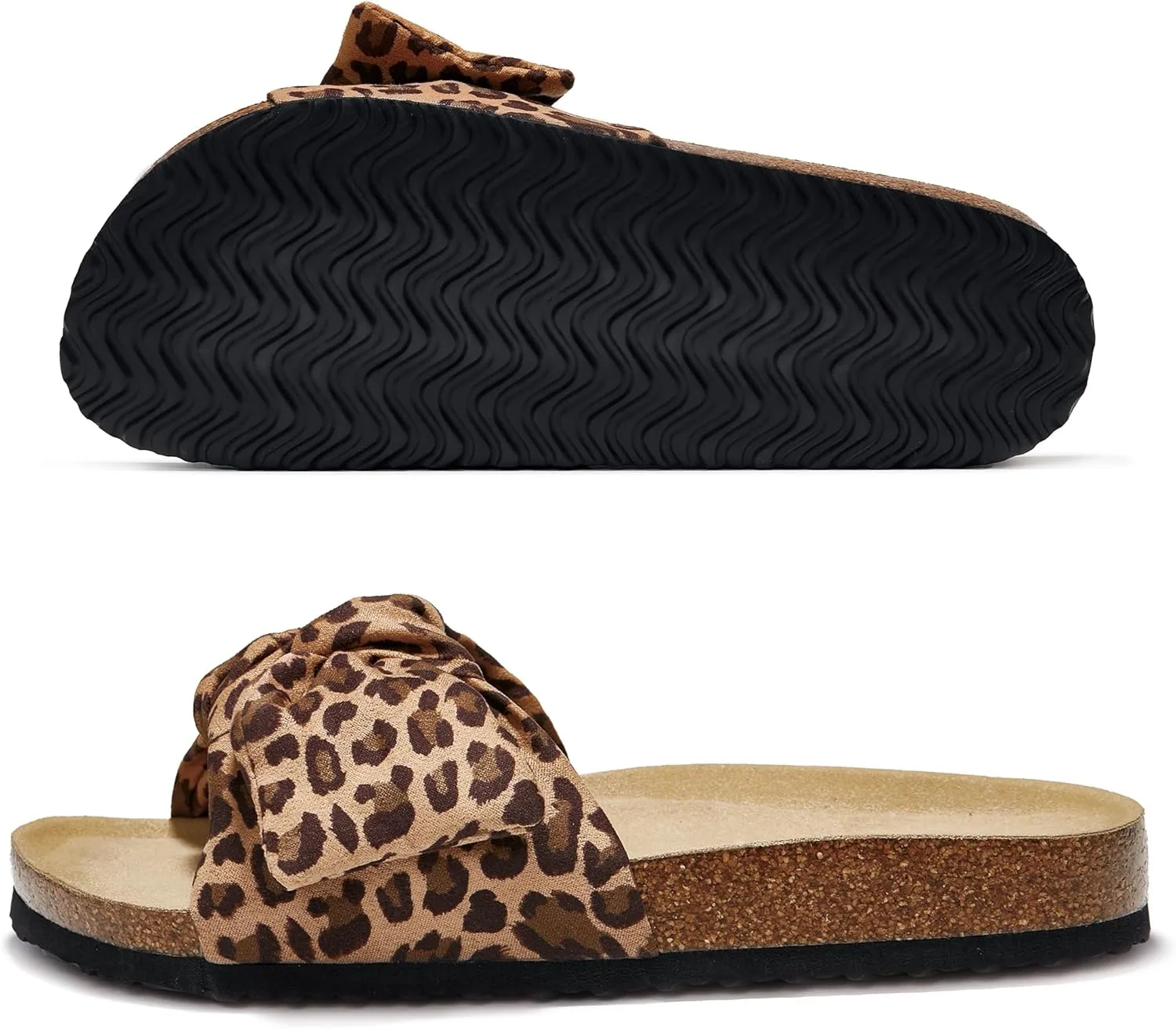 PepStep Slide Sandals for Women or Ladies Dressy Summer Casual, Cute Bow Tie Knot On Top Strap, Comfy Slip On Cork Foot Bed