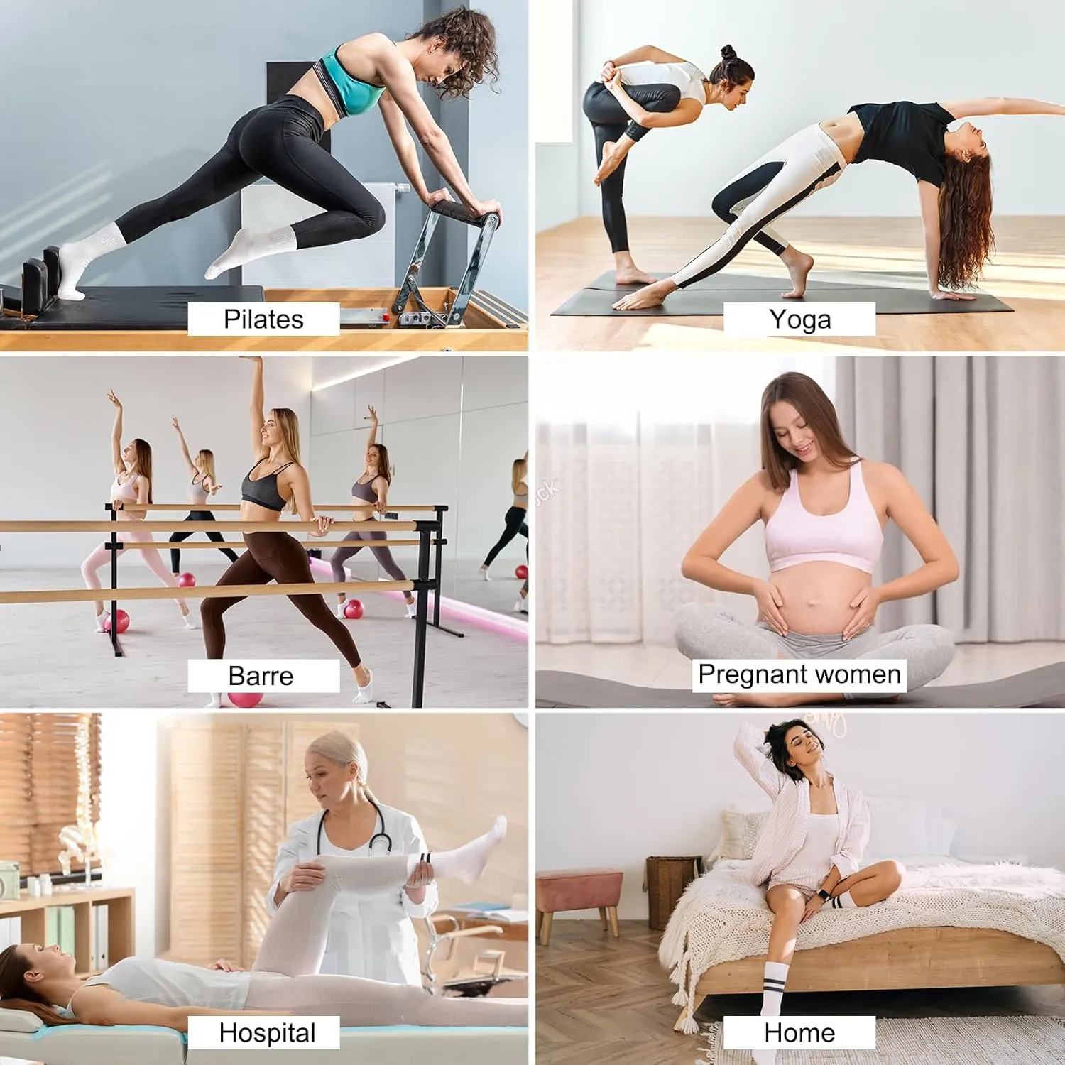 Pilates Socks with Grips for Women Yoga Crew Non Slip Socks for Barre Hospital Workout Slipper Socks 2-4 Pairs