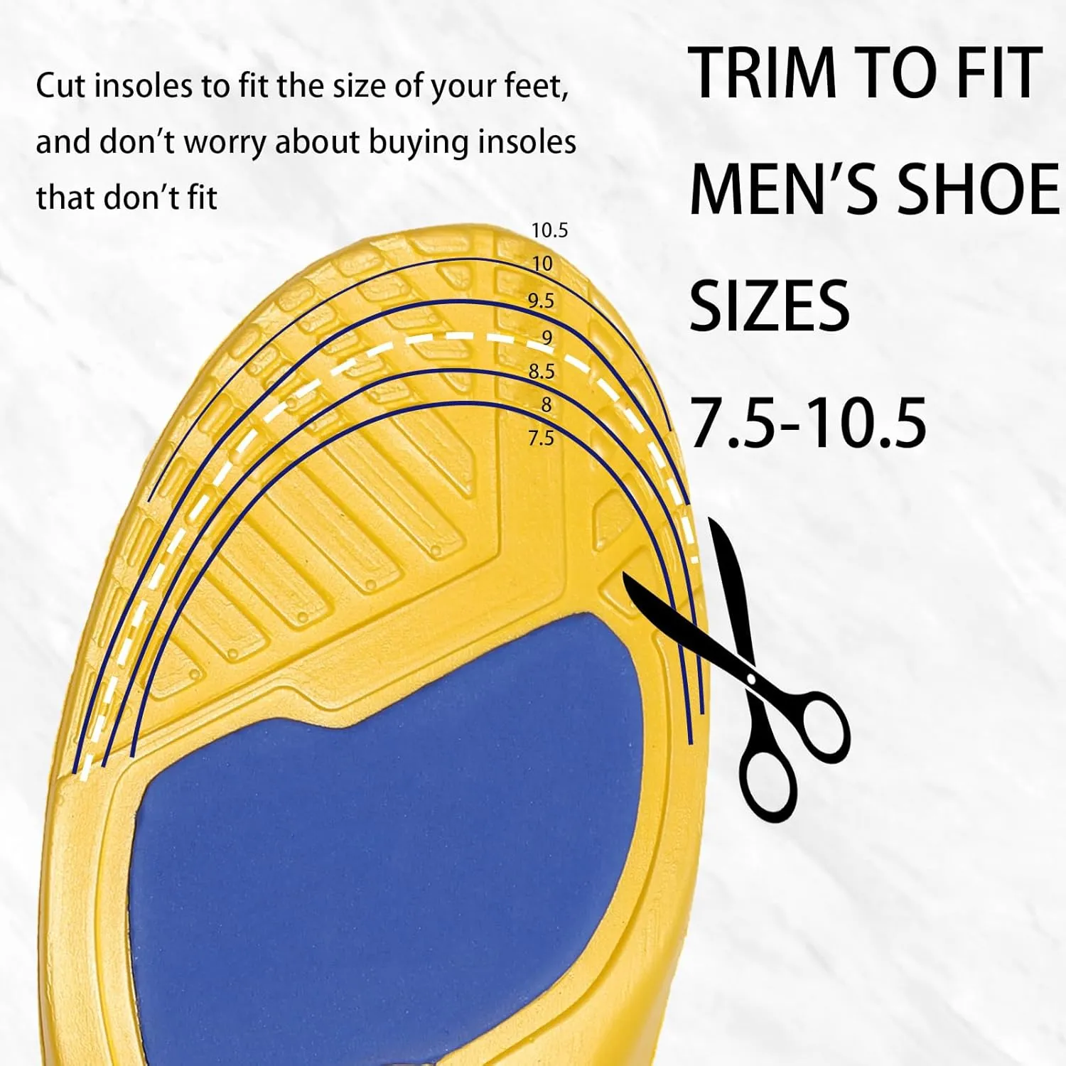 Plantar Fasciitis Relief Insoles,250 lbs High Arch Support Inserts with Comfort Cushion for Pain Relief Absorb Shock,Insoles for Arch Support Men Work Boots,Trim-to-Fit Shoe Inserts(US M 7.5-M10.5)