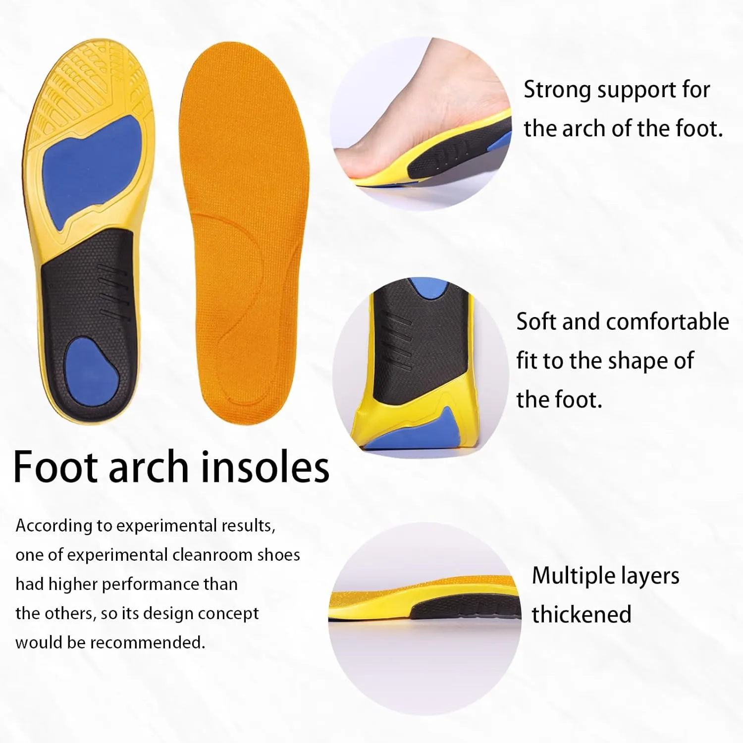 Plantar Fasciitis Relief Insoles,250 lbs High Arch Support Inserts with Comfort Cushion for Pain Relief Absorb Shock,Insoles for Arch Support Men Work Boots,Trim-to-Fit Shoe Inserts(US M 7.5-M10.5)