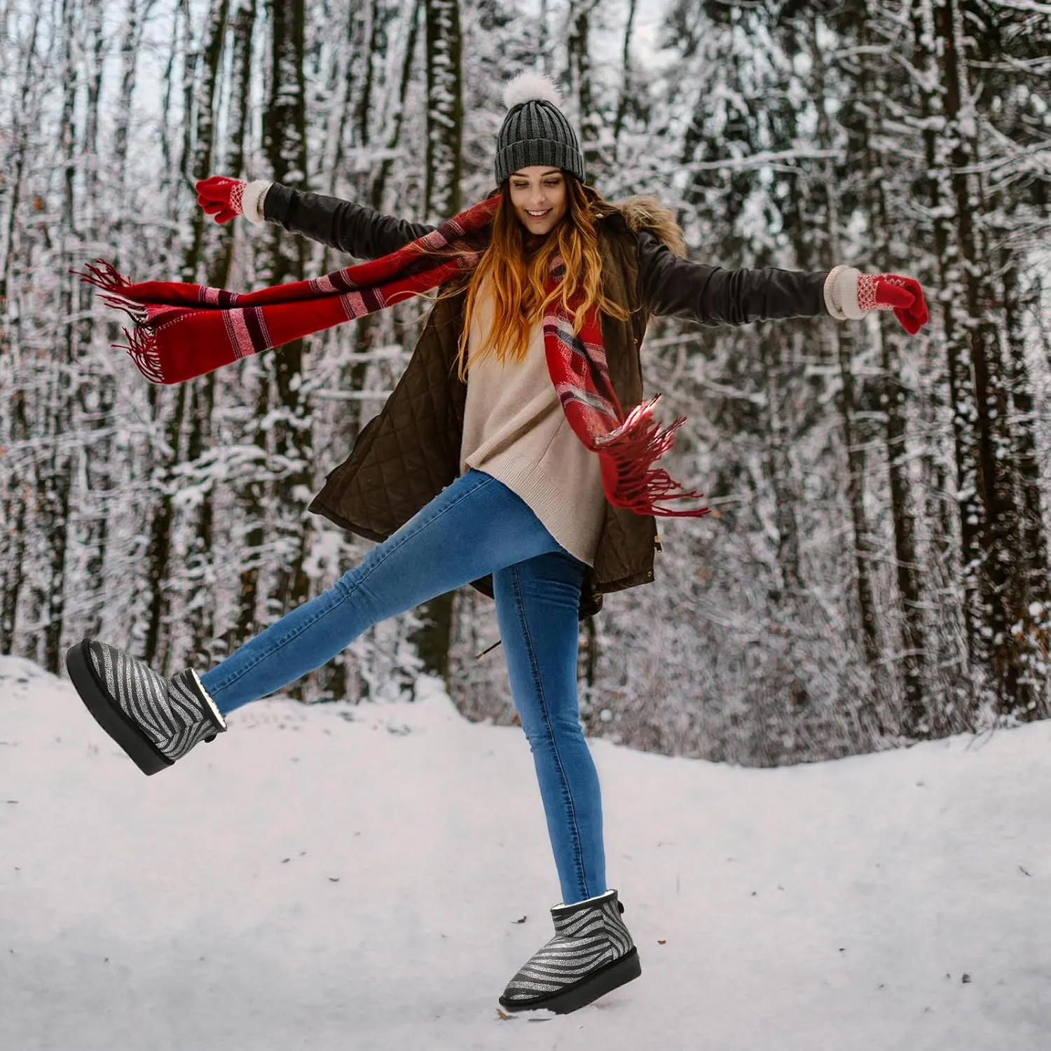 Platform Mini Boots for Women Genuine Suede Leather Anti-Slip Mini Platform Boots Lightweight Warm Snow Boots