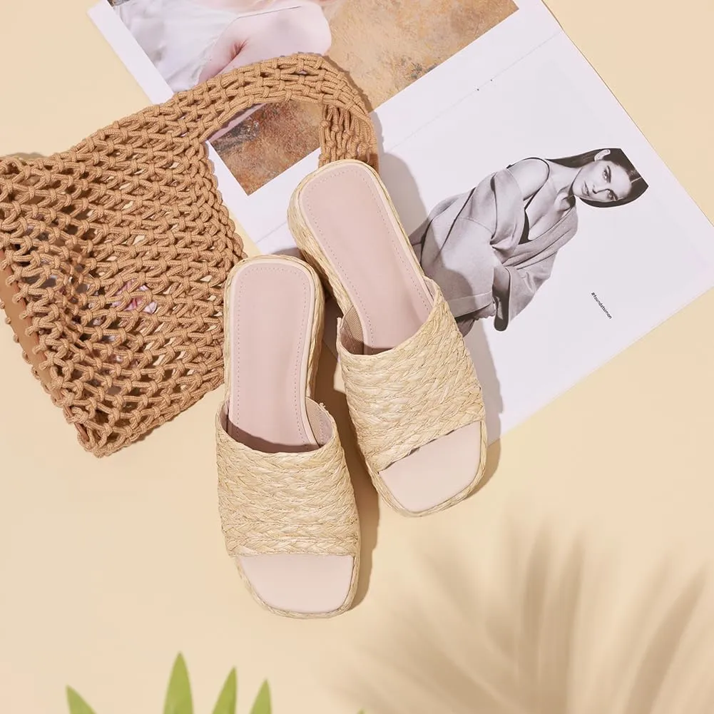 Platform Slip on Espadrille Sandals for Women Wedges Slides Bohemia Sandals Flatform Open Toe Beach Sandals