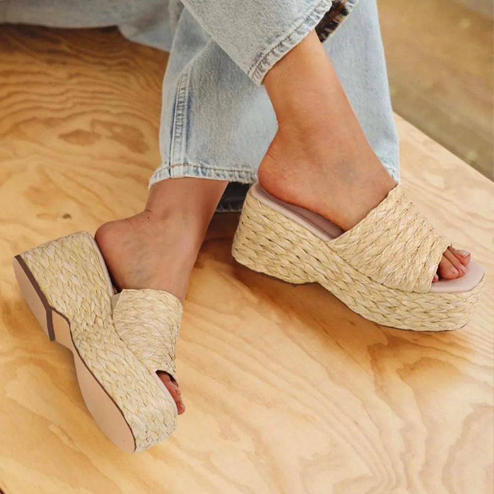 Platform Slip on Espadrille Sandals for Women Wedges Slides Bohemia Sandals Flatform Open Toe Beach Sandals