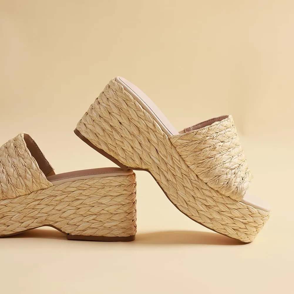 Platform Slip on Espadrille Sandals for Women Wedges Slides Bohemia Sandals Flatform Open Toe Beach Sandals