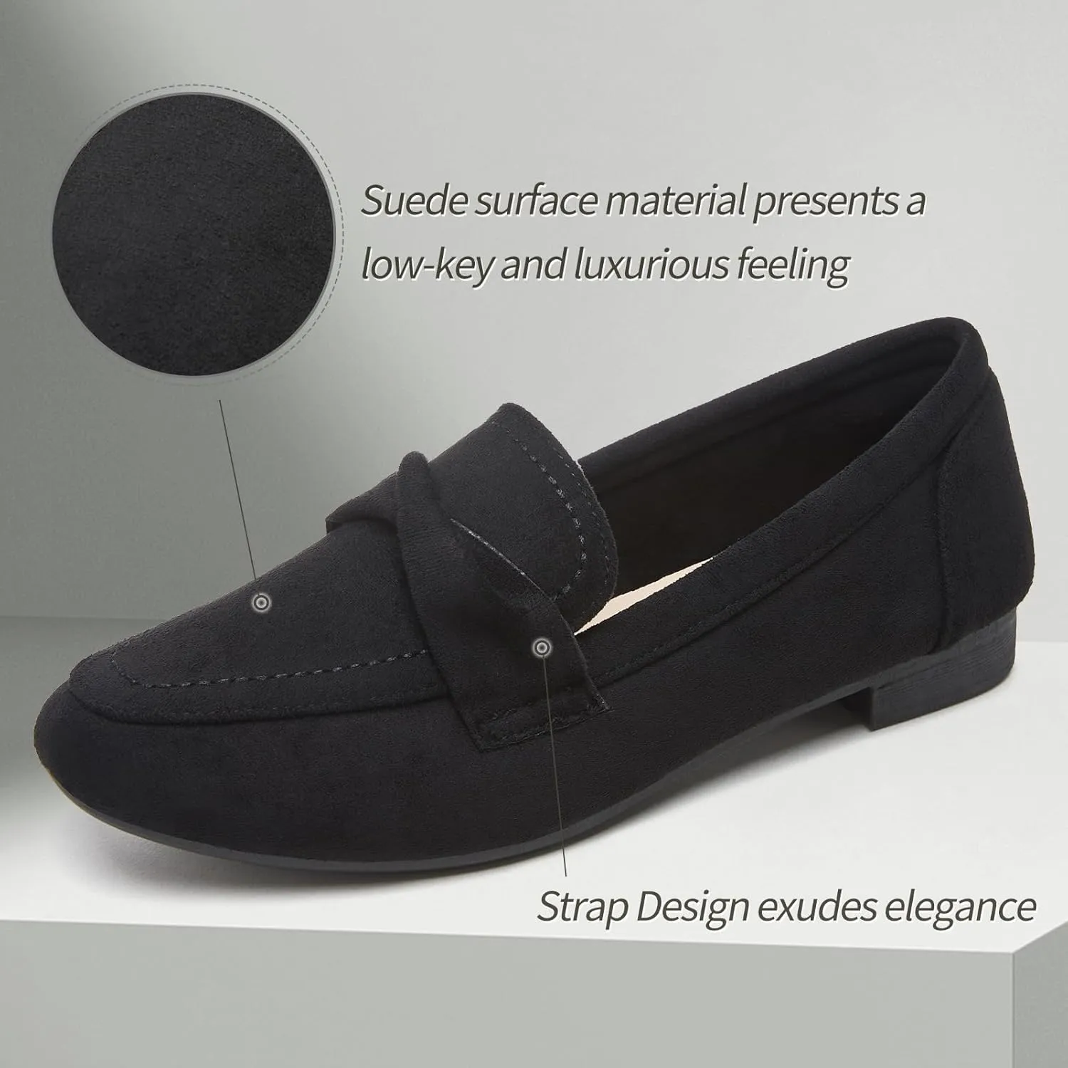 POVOGER Loafers for Women Slip on Shoes Black Flats Shoes Comfortable Work Shoes for Women Square Toe Ballets Flats