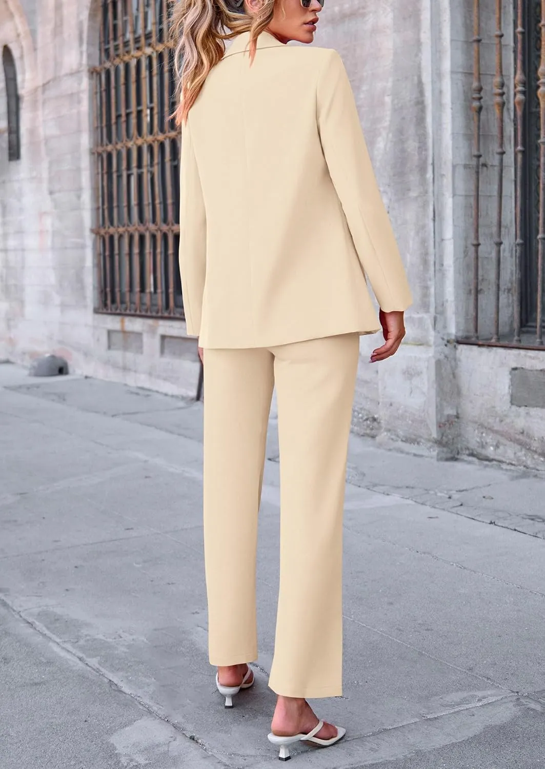 PRETTYGARDEN Women's Fall Spring 2 Piece Blazer Outfits Business Casual Oversized Jacket Wide Leg Work Pants Dressy Suit Set