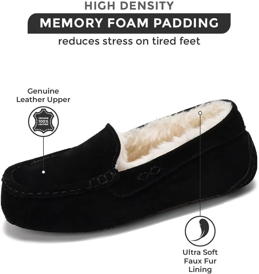 Project Cloud Genuine Suede Loafers for Women - Comfortable Outdoor Slippers for Women Footwear with Memory Foam - Womens Slippers - Stylish Womens Moccasin (Cathi)