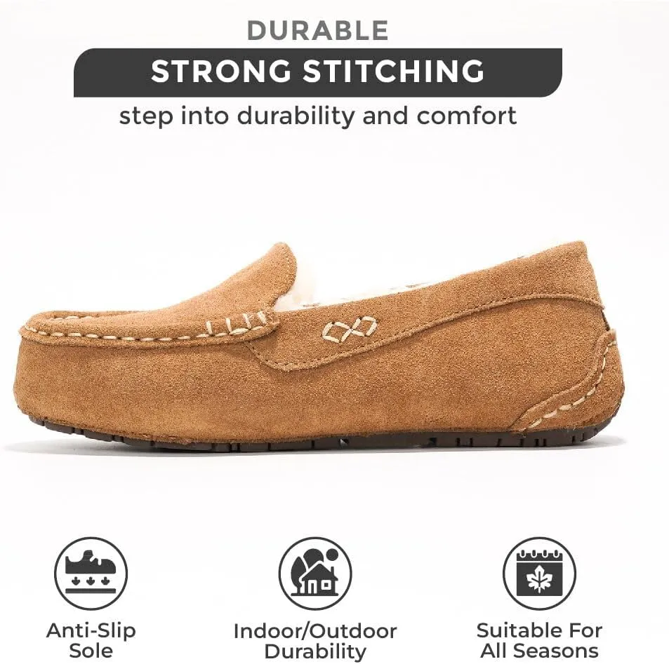 Project Cloud Genuine Suede Loafers for Women - Comfortable Outdoor Slippers for Women Footwear with Memory Foam - Womens Slippers - Stylish Womens Moccasin (Cathi)