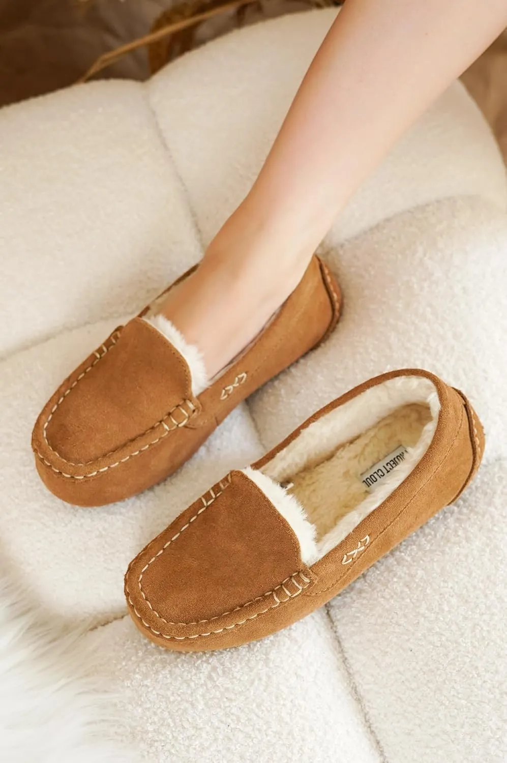 Project Cloud Genuine Suede Loafers for Women - Comfortable Outdoor Slippers for Women Footwear with Memory Foam - Womens Slippers - Stylish Womens Moccasin (Cathi)