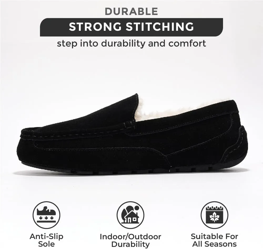 Project Cloud Genuine Suede Mens Slippers - Memory Foam Insole Moccassins Loafers for Men Shoes Indoor and Outdoor Use - Lightweight Non-Slip House Shoes (Oswin)