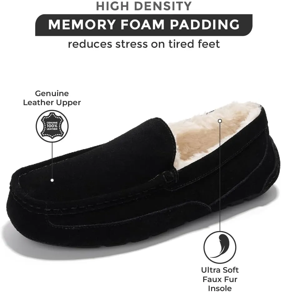 Project Cloud Genuine Suede Mens Slippers - Memory Foam Insole Moccassins Loafers for Men Shoes Indoor and Outdoor Use - Lightweight Non-Slip House Shoes (Oswin)