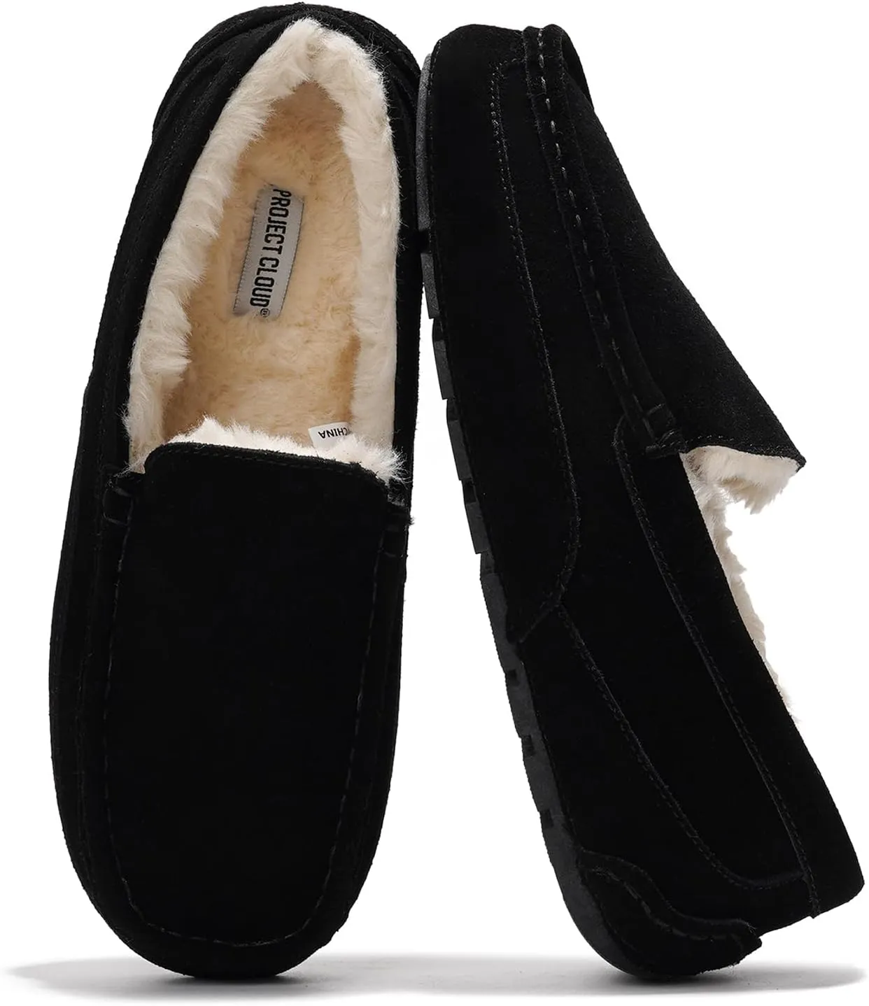 Project Cloud Genuine Suede Mens Slippers - Memory Foam Insole Moccassins Loafers for Men Shoes Indoor and Outdoor Use - Lightweight Non-Slip House Shoes (Oswin)