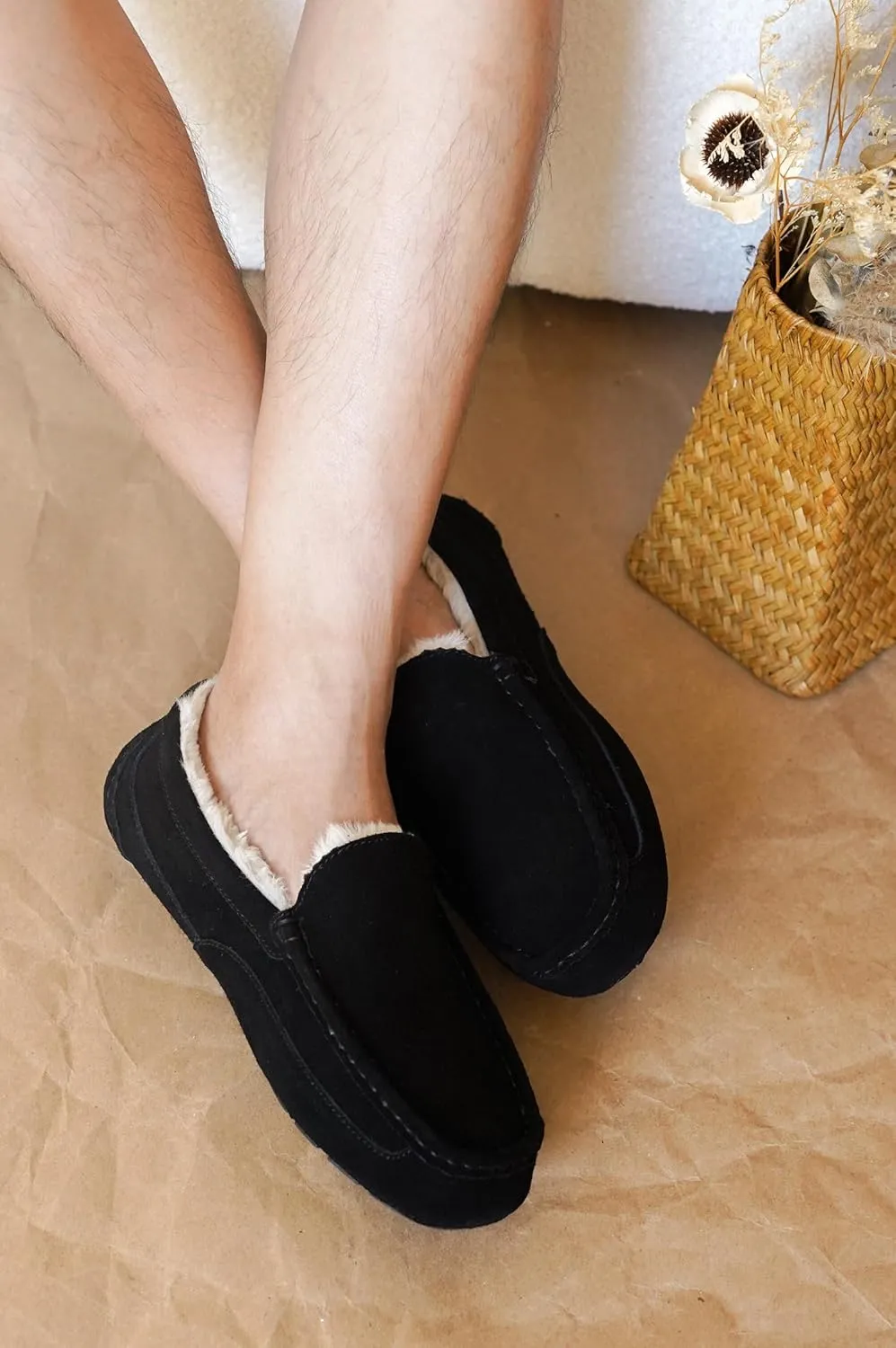Project Cloud Genuine Suede Mens Slippers - Memory Foam Insole Moccassins Loafers for Men Shoes Indoor and Outdoor Use - Lightweight Non-Slip House Shoes (Oswin)