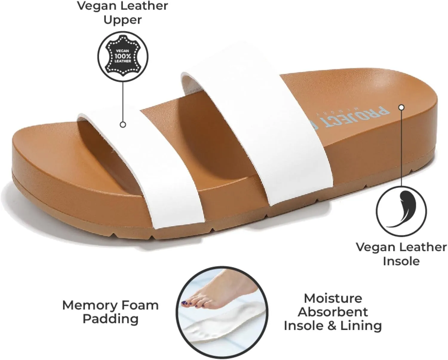 Project Cloud Slide Sandals Women Footwear with Memory Foam Insole - Lightweight Two-strap and Non-Slip Vegan Leather Platform Slides - Summer Sandals for Women 2025 (HILLTOP)