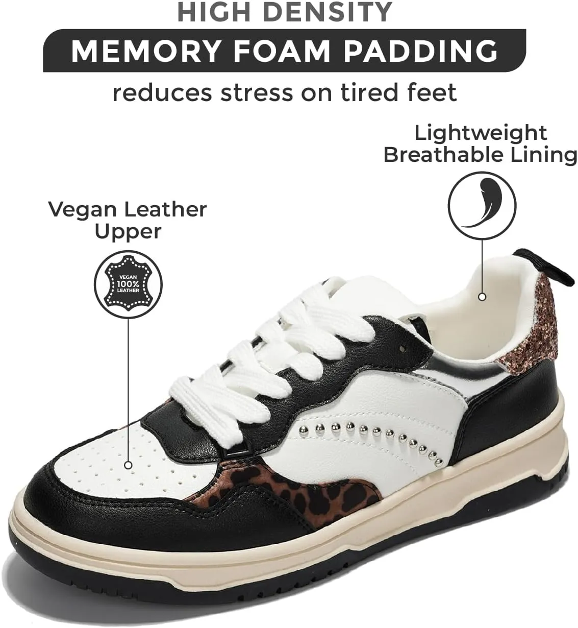 Project Cloud Sneakers for Women - Dunks Woman Comfortable Memory Foam Shoes for Women Footwear, Vegan Leather Women's Fashion Sneakers, Non-Slip Womens Shoes Machine Wash (Kiki)