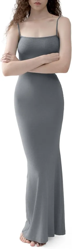 PUMIEY Women's Slip Maxi Dress Sexy Ribbed Bodycon Dresses Long Dress