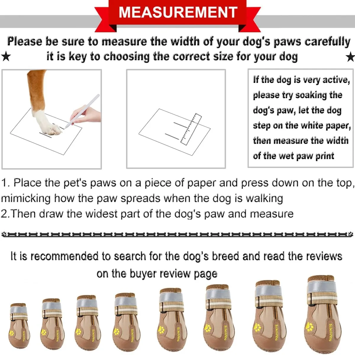 QUMY Dog Shoes for Large Dogs, Medium Dog Boots & Paw Protectors for Winter Snowy Day, Summer Hot Pavement, Waterproof in Rainy Weather, Outdoor Walking, Indoor Hardfloors Anti Slip Sole Khaki 8