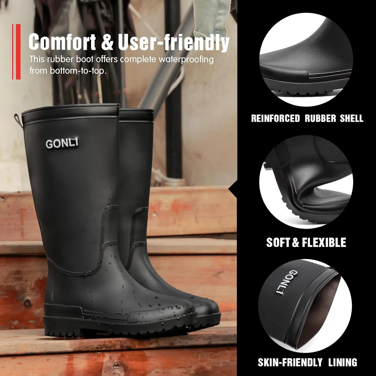 Rain Boots for Women, Anti-Slip Rubber Boots Waterproof Garden Boots Durable Slip Resistant Muck Boots,Tall Water Women Boots Comfort Fishing Boots Knee High Work Boots for Outdoor