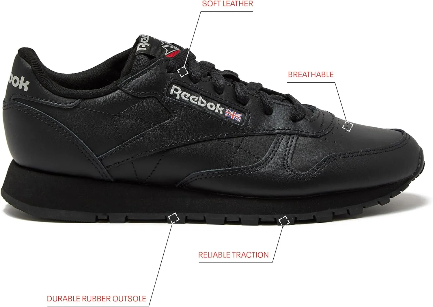 Reebok Women's Classic Leather Sneakers Black Or White Tennis Shoes Size 5 to 11