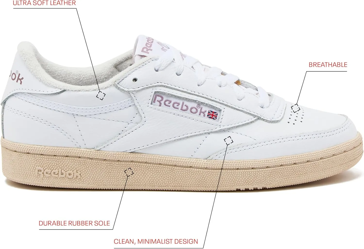 Reebok Women's Club C 85 Vintage Tennis Sneakers, Casual White Shoes
