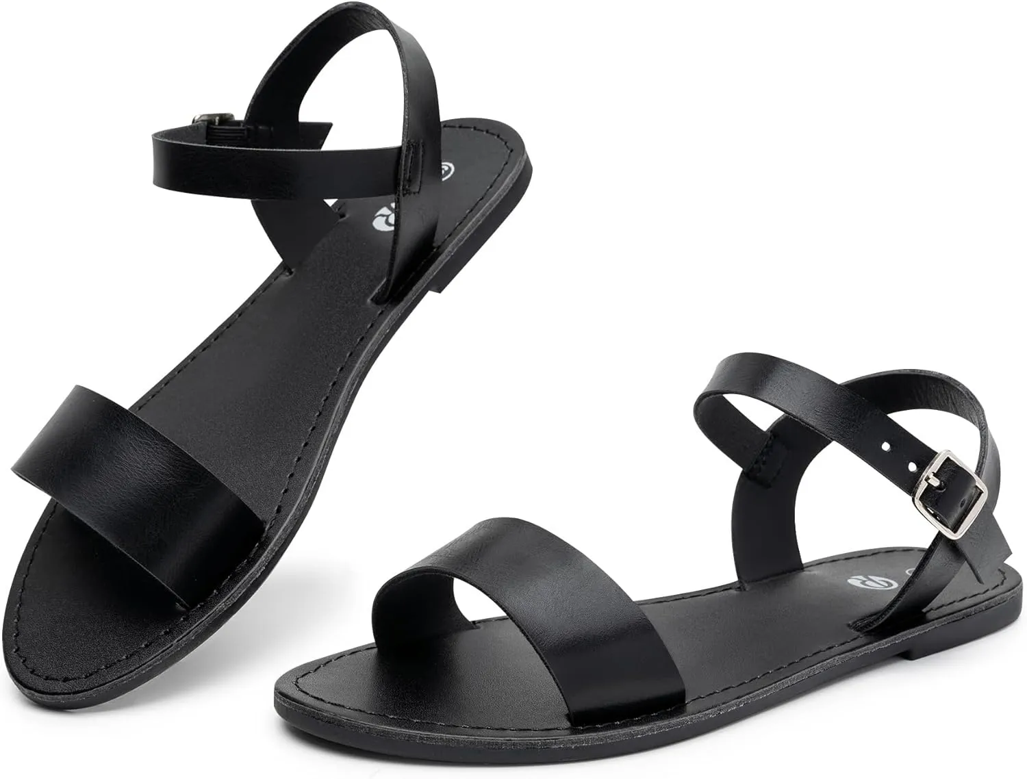 Rekayla Flat Faux Leather Ankle Strap and Adjustable Buckle Sandals for Women