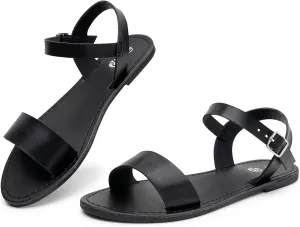 Rekayla Flat Faux Leather Ankle Strap and Adjustable Buckle Sandals for Women