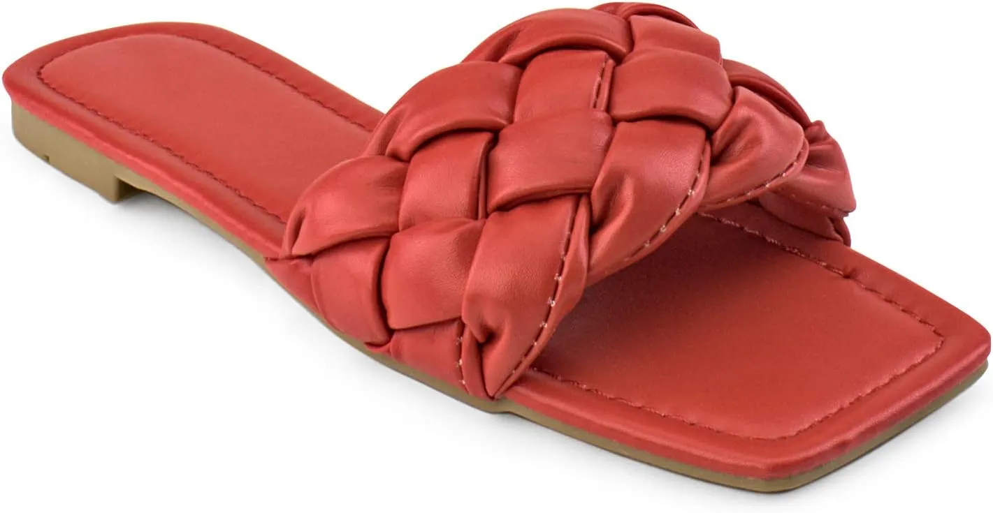 RF ROOM OF FASHION Women's Open Square Toe Trendy Slide Sandals